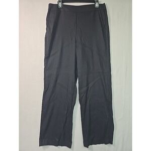 Chico's Women's 1.5 R (10) Black Linen Blend Wide Leg Pull On Elastic Waist Pant